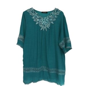 Dark Aqua Tunic Blouse with Beading Sz XL